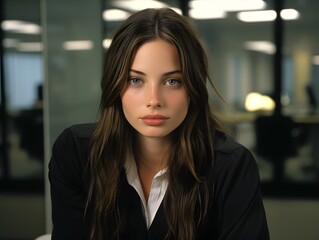 Obraz premium Tense Expression: Genuine Capture of a 20-Year-Old Woman Dealing with Work Stress in a Modern Office
