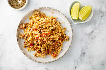Homemade couscous with sun dried tomatoes - obrazy, fototapety, plakaty