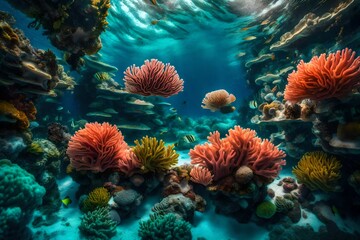 Vibrant coral reefs dissolving into an abstract underwater world.