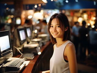 Capturing Joy: Candid Portrait of a 20-Year-Old Female IT Specialist Embracing her Work