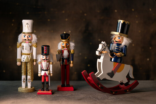 Christmas nutcrackers	on dark background with bokeh