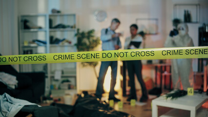Do not cross the crime scene tape that secures the perimeter; detectives are conducting the investigation