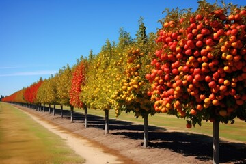 Naklejka premium Colorful rows of fruit trees