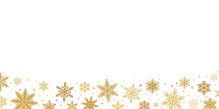 Gold snowflake vector broder for Christmas card designs, decorative winter backgorund design
