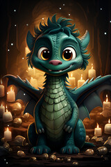 Green dragon on festive New Year background generated AI