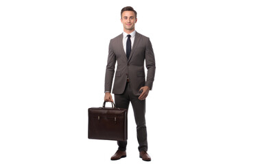 Portrait Young Male Businessman Holding a Black Bag on White or PNG Transparent Background.
