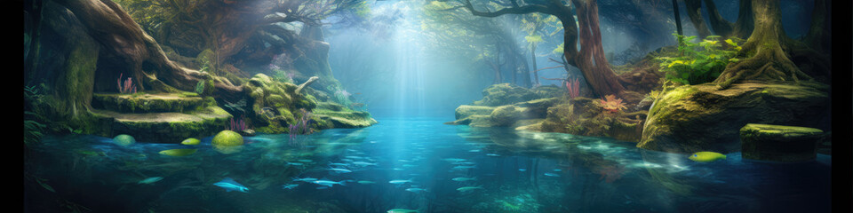 Fototapeta premium Beautiful tranquil loagoon in summer sunnlight.