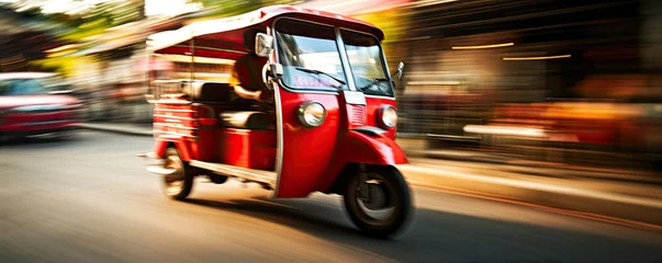 Schilderijen op glas Red taxi in thailand. Tuk tuk wehicle for passangers. © Milan