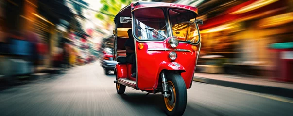 Fotobehang Red taxi in thailand. Tuk tuk wehicle for passangers. © Milan