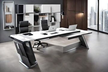 High-tech office desk with adjustable features and elegant design.