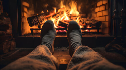 Fototapeta na wymiar Cozy Winter Nights: Relaxing by the Fireplace