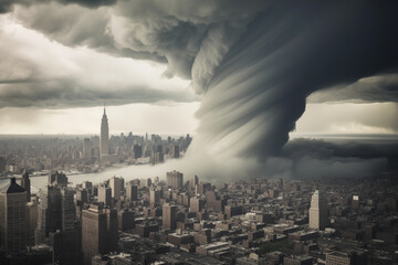 Giant tornado over New York City, Climate change concept