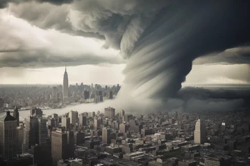 Foto op Plexiglas Giant tornado over New York City, Climate change concept © IB Studio