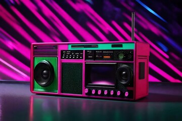 retro 80's  bright glowing neon laser radio 