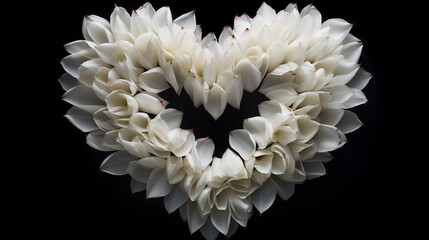 A heart made of tulip petals on a black background
