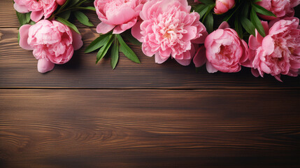 Peony flowers on a wooden surface
