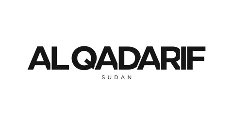 Al Qadarif in the Sudan emblem. The design features a geometric style, vector illustration with bold typography in a modern font. The graphic slogan lettering.
