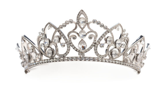 Charming White Photo of Diadem Crown Isolated on Transparent Background PNG.