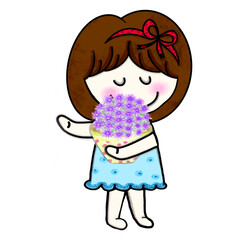 Image of child holding purple flowers