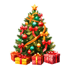 decorated christmas tree on transparent background, png