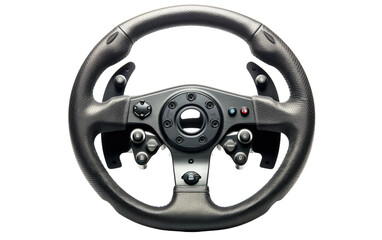 Smart Black Gaming Steering Wheel Isolated on Transparent Background PNG.