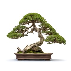 Bonsai tree, beautiful winding trunk, ornamental tree, isolated white background