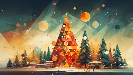 Christmas tree in the style of bright geometric abstractions by Generative AI