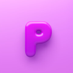 3D Purple letter P with a glossy surface on a purple background .