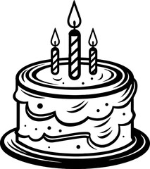 Birthday cake silhouette icon in black color. Vector template for tattoo or laser cutting.