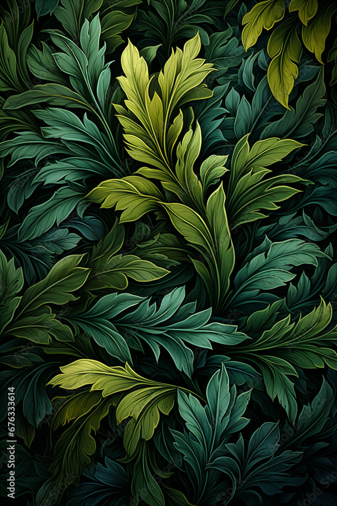 Poster a close-up of a laurel wreath's leaves, capturing their vibrant green color and the intricate patter