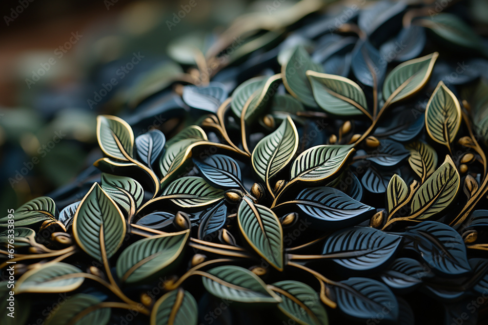 Aufkleber a close-up of a laurel wreath's leaves, capturing their vibrant green color and the intricate patter