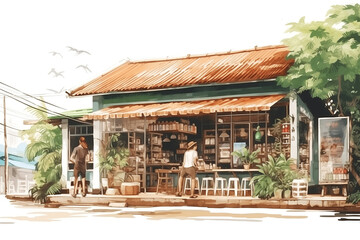 Fototapeta premium Thai small coffee shop - AI generated Image