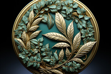 A photograph of a laurel wreath as part of a design on a medal or coin, commemorating exceptional achievements. 