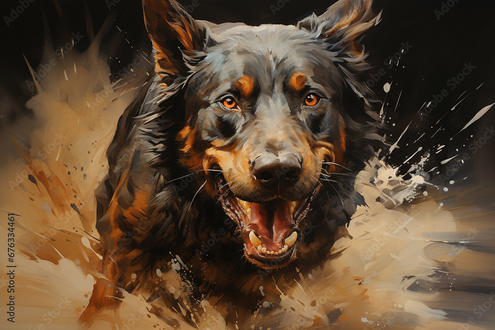 Aufkleber a dynamic image of a doberman in mid-run, showcasing its sleek and powerful physique as it moves wit