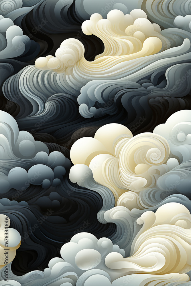 Aufkleber abstract monochrome with soft waves and lines . Pattern for tiles. 