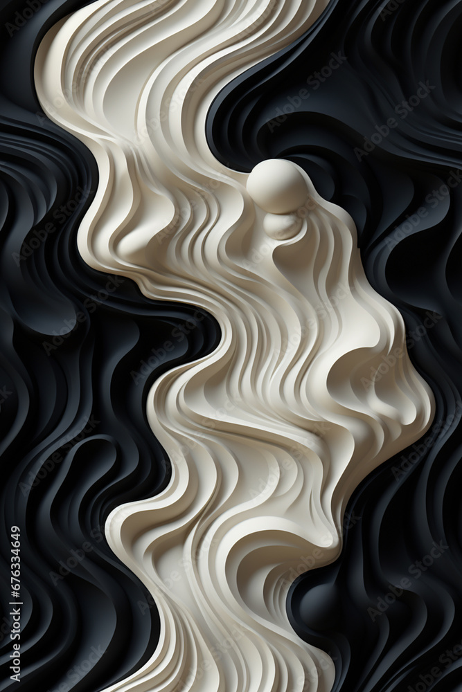 Poster abstract monochrome with soft waves and lines . Pattern for tiles.