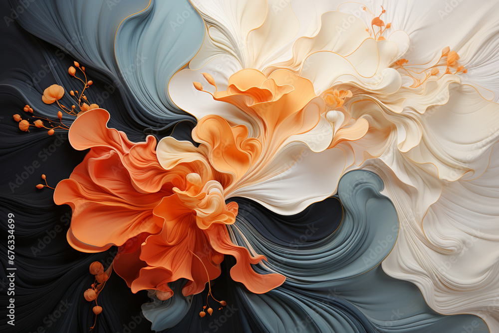 Poster abstract monochrome with soft waves and lines in pastel colors  