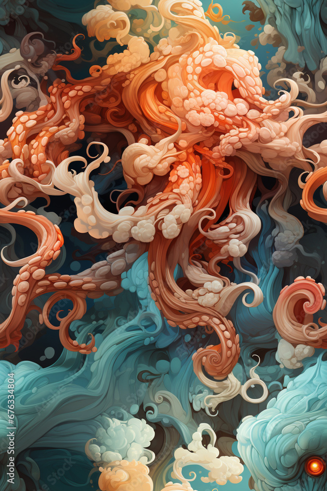 Leinwandbilder abstract octopus with soft waves and lines in pastel colors. pattern for tiles.