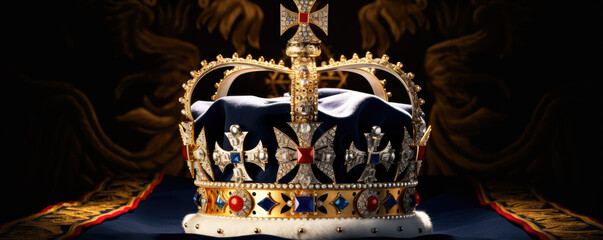 Royality kings crown in palace room background.