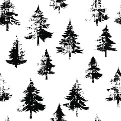 Grange winter background, seamless pattern, Christmas trees, vector design
