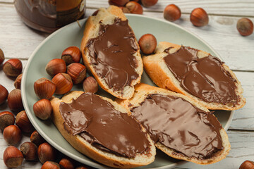 Sandwich with chocolate-nut butter. Nut butter with chocolate
