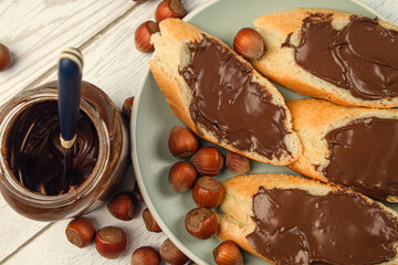 Sandwich with chocolate-nut butter. Nut butter with chocolate