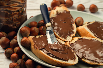 Sandwich with chocolate-nut butter. Nut butter with chocolate