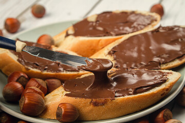 Sandwich with chocolate-nut butter. Nut butter with chocolate