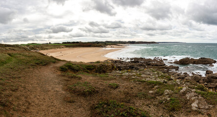 Fototapeta na wymiar GR Costal Walk at Les Grèves d'en Bas beach, near Cap Frehel, Brittany, France
