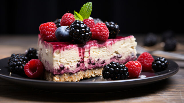 Vegan poppy seed cheesecake with berries
