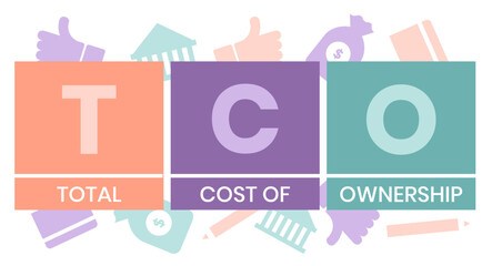 TCO - Total Cost of Ownership acronym. business concept background. vector illustration concept with keywords and icons. lettering illustration with icons for web banner, flyer - obrazy, fototapety, plakaty