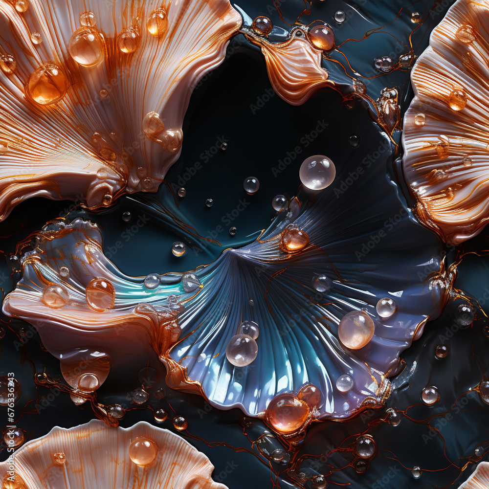 Aufkleber A close-up of a single pearl glistening within a shell against a black backdrop, emphasizing its purity and luminosity.  Pattern for tiles