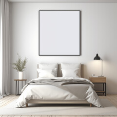 Fototapeta na wymiar canvas mockup with black borders in a modern bedroom