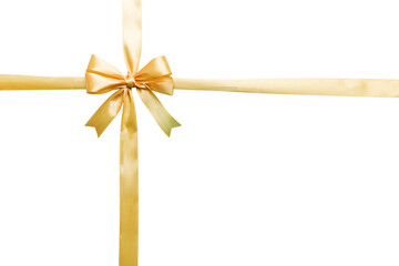 Fototapeta premium Gold ribbon bow isolated on white background. empty space for design